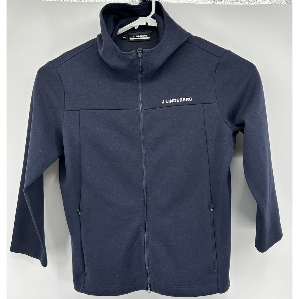 J Lindeberg Full Zip Hooded Sweatshirt Poly Blend Navy Blue Men's Size Large